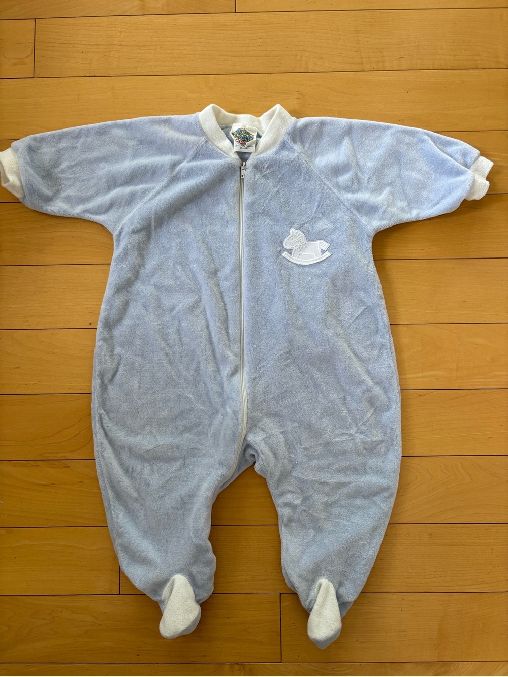 Blue Vintage Baby Fleece One-Piece Zipper Footed Pajamas